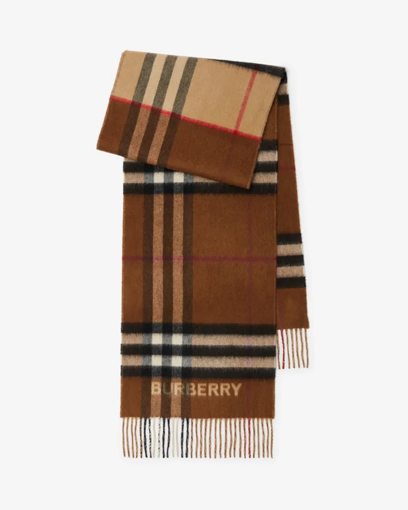 Burberry Kaschmirschal in kontrastierendem Check Vintage-beige