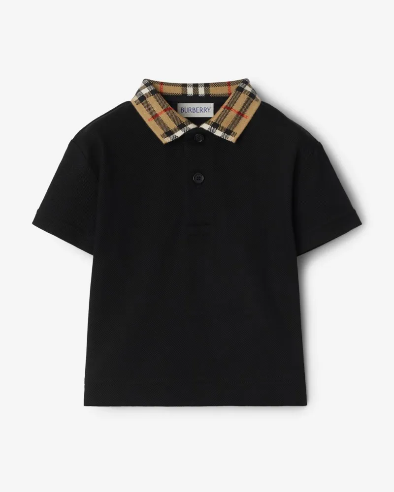 Burberry Baumwoll-Poloshirt mit Check-Kragen , Size Black