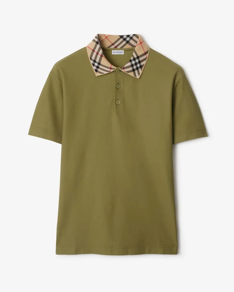 Burberry Baumwoll-Poloshirt mit Check-Kragen Estate-grün