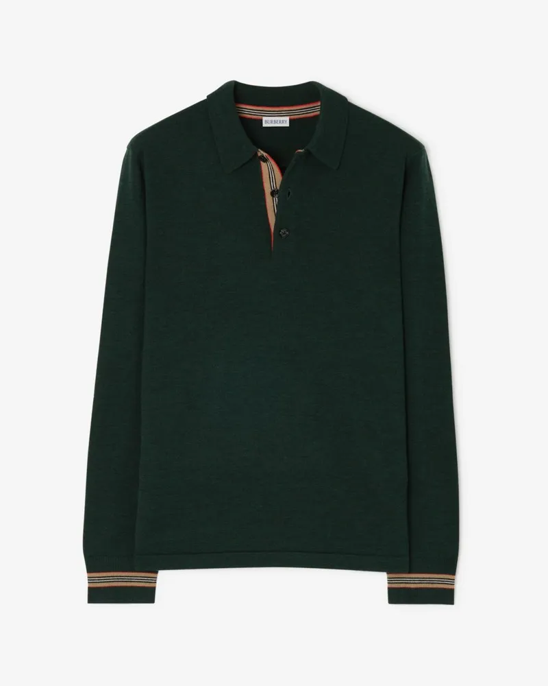 Burberry Langärmeliges Poloshirt aus Wolle , Size Dunkles