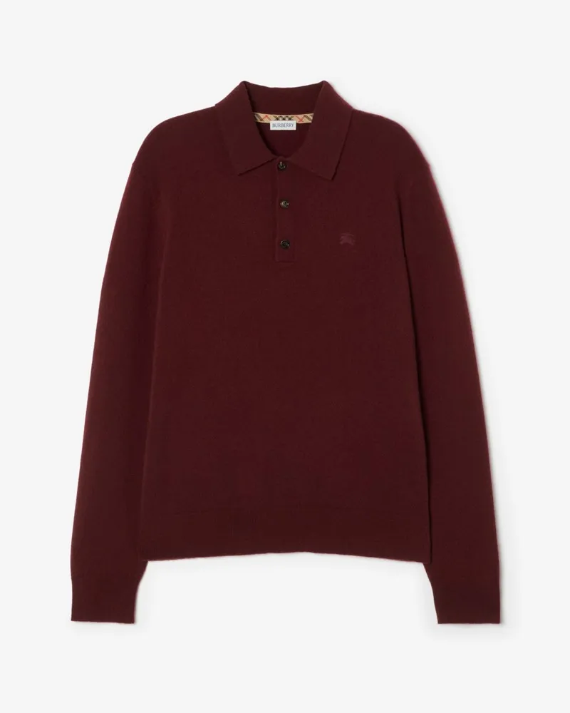 Burberry Langärmeliges Kaschmirmisch-Poloshirt , Size Oxblood-rot