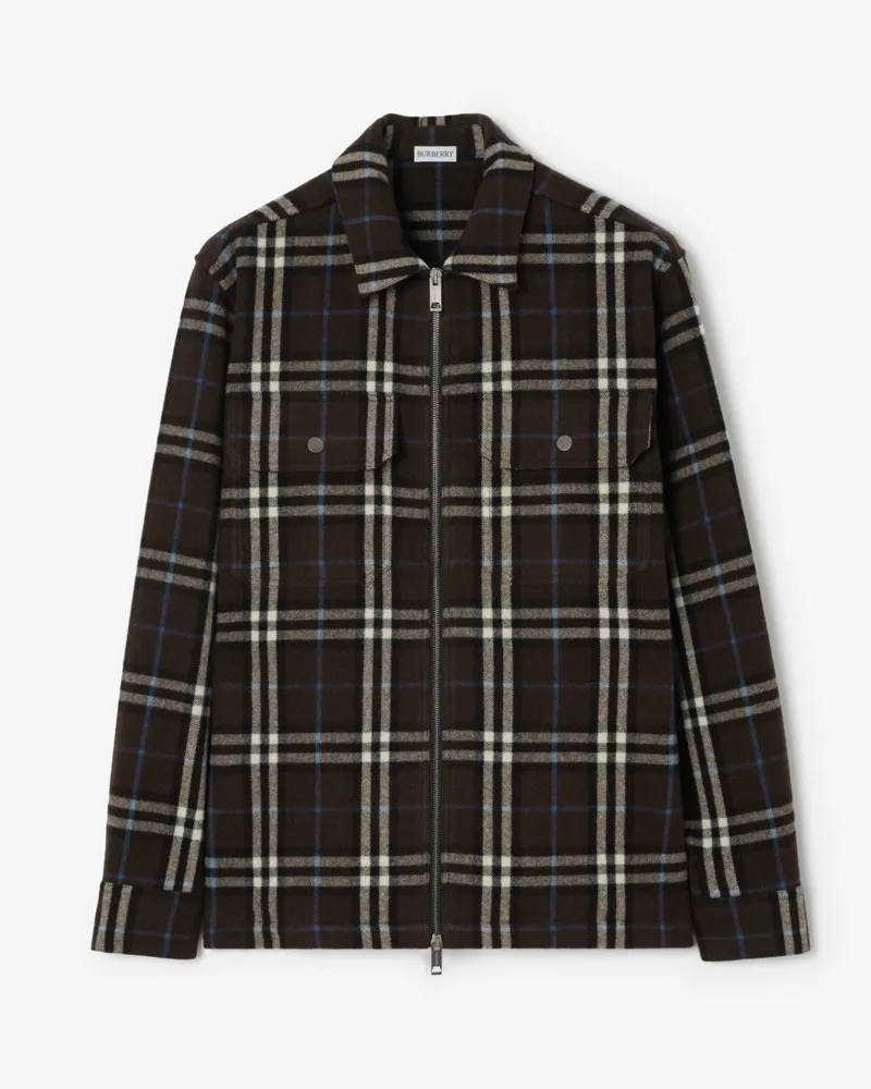 Burberry Hemdjacke aus Wollflanell in Check Snug-braun