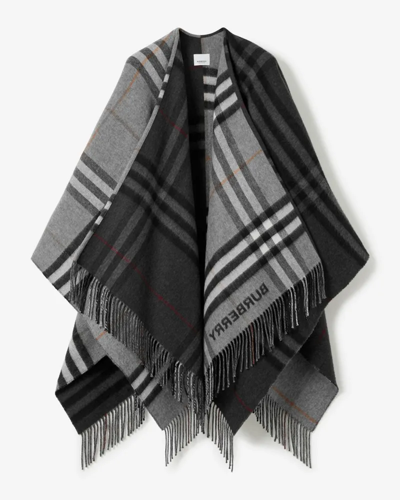 Burberry Jacquard-gewebtes Cape aus Wolle und Kaschmir mit kontrastierendem Karomuster Grau
