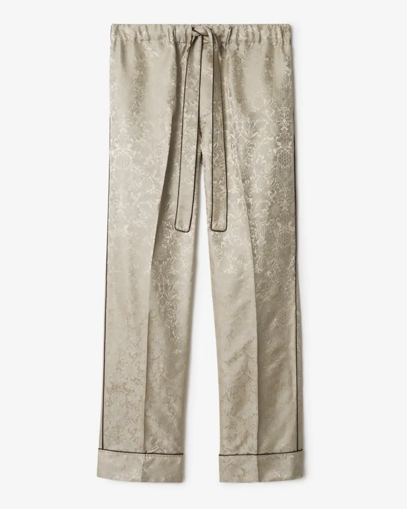 Burberry Seiden-Pyjamahose mit Sonnenblumen Taupe-beige