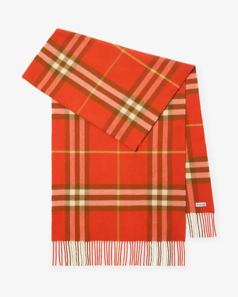 Burberry Breiterer Kaschmirschal in Check Tomato-rot