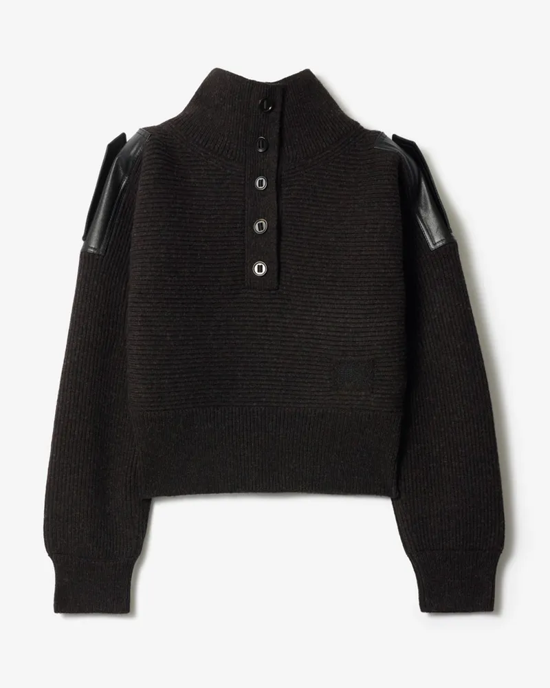 Burberry Wollpullover mit halblanger Knopfleiste Bark-braun