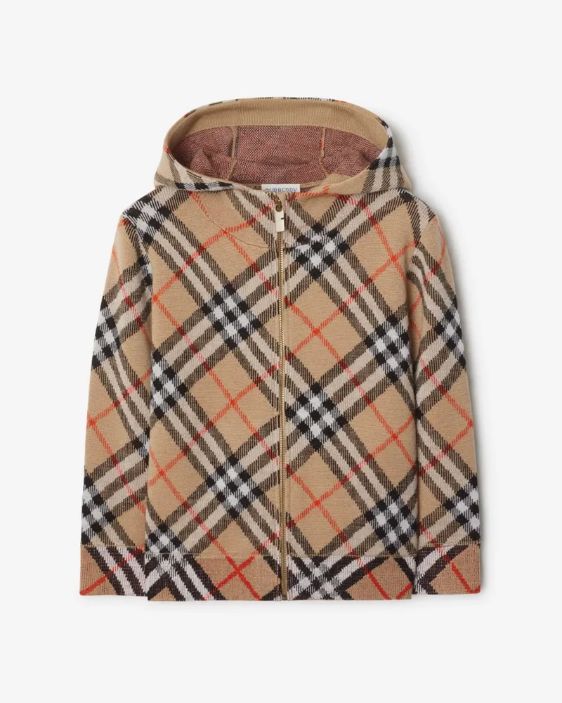 Burberry Woll-Kapuzenjacke in Check Sand