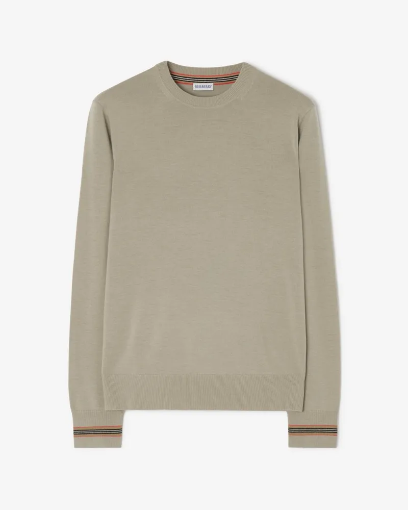 Burberry Wollpullover mit Streifen-Besatz , Size Lichen-beige