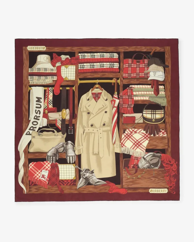 Burberry Seidenschal mit Wardrobe-Motiv Oxblood-rot
