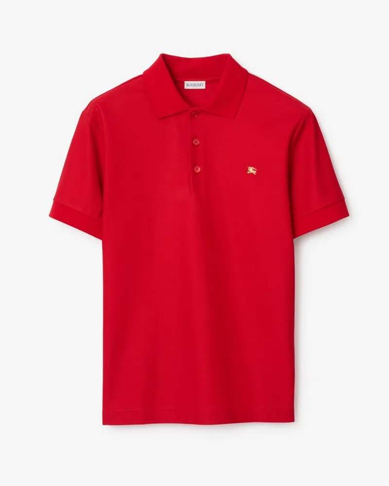 Burberry Baumwoll-Poloshirt mit Metall-EKD , Size Crayon-rot