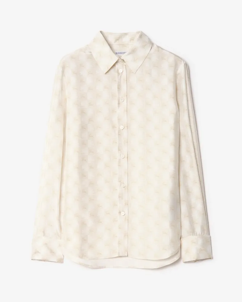 Burberry Klassisches Seidenhemd mit EKD-Checkerboard , Size Chalk-weiß
