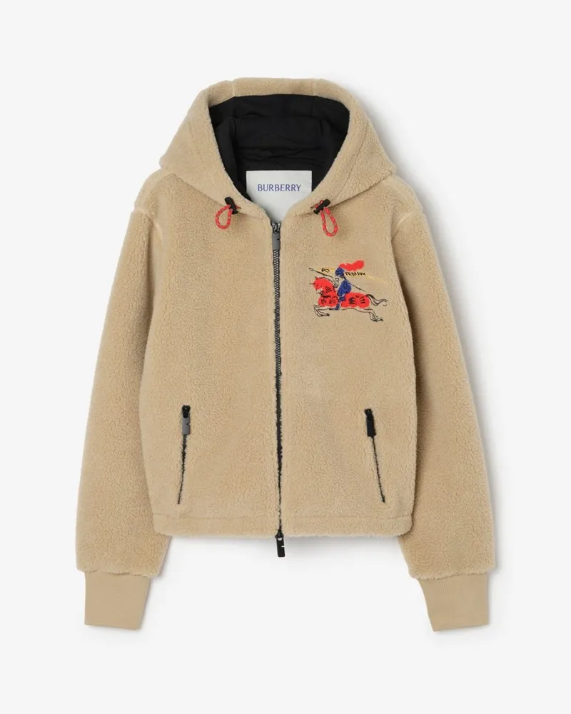 Burberry Cropped-Fleecejacke aus Wolle und Kaschmir mit EKD-Motiv , Size Limebeige-beige