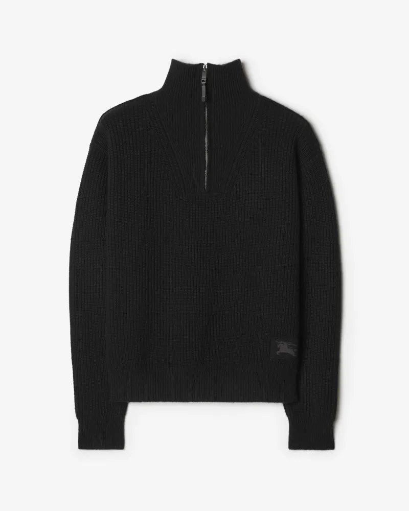 Burberry Kaschmirpullover mit halblangem Reißverschluss , Size Black