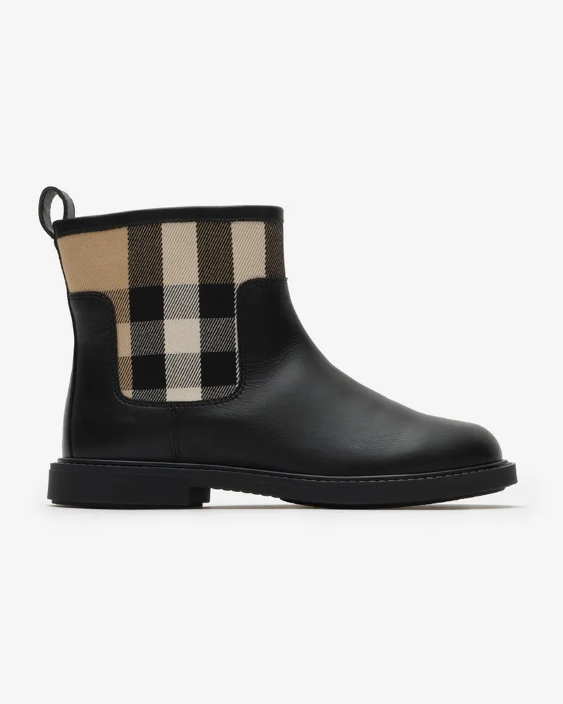 Burberry Lederstiefel mit Check-Panels , Size Black