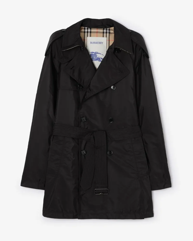 Burberry Mittellanger Nylon-Trenchcoat „Leadenham“ , Size Black