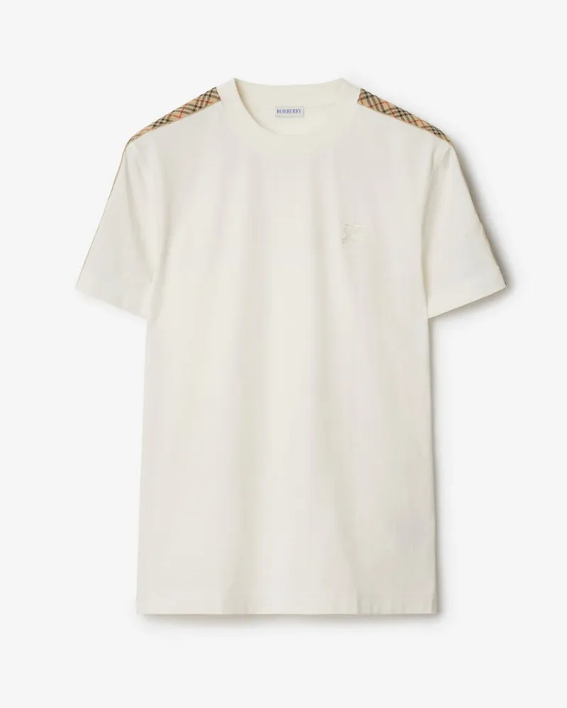 Burberry Baumwoll-T-Shirt mit Check-Besatz Chalk