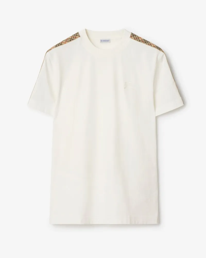 Burberry Baumwoll-T-Shirt mit Check-Besatz , Size Chalk