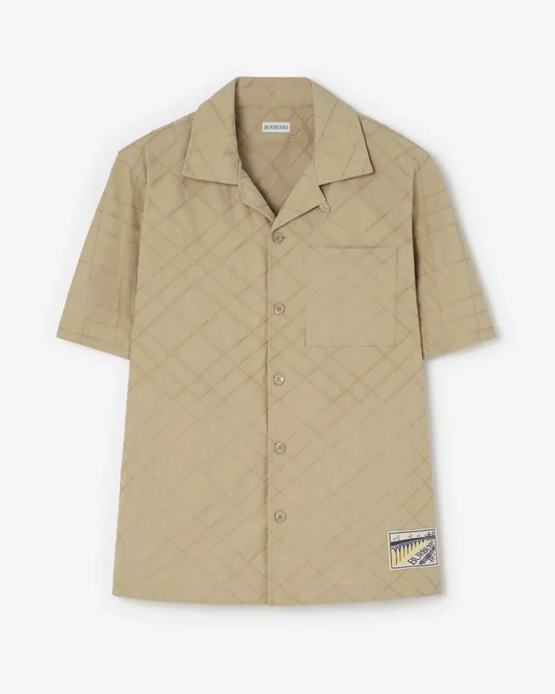 Burberry Leger geschnittenes Baumwollhemd mit Karo-Stickerei , Size Sparrow