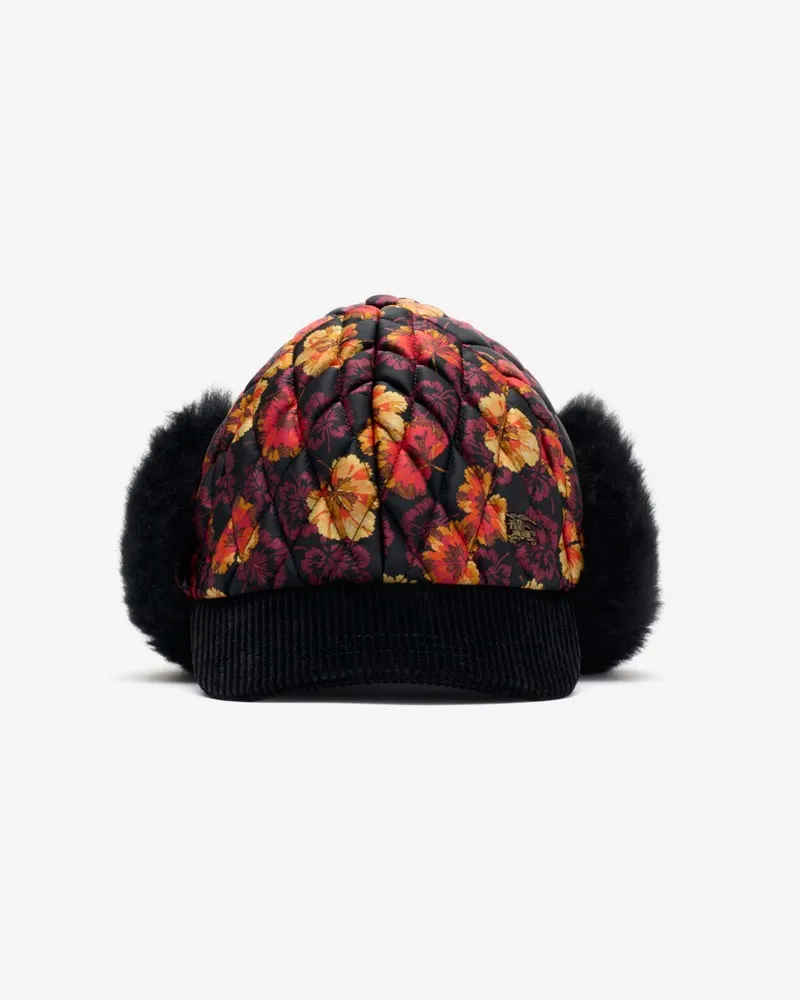 Burberry Ohrenklappen-Cap aus Nylon mit Geranienmuster Poppy-rot