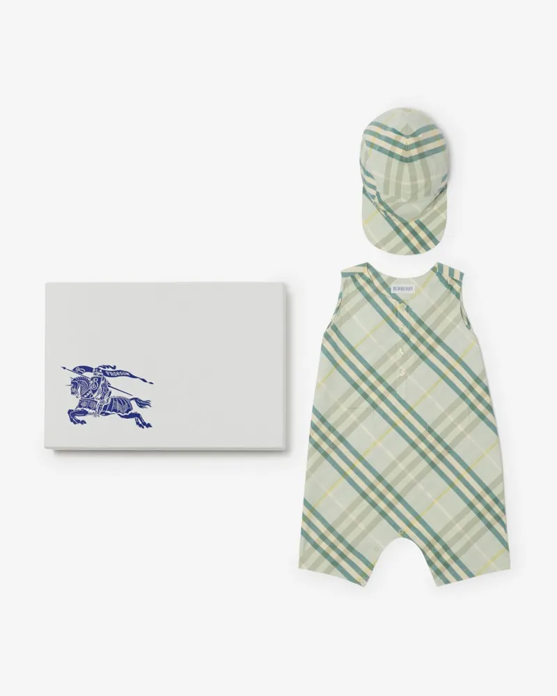 Burberry Zweiteiliges Baby-Geschenkset aus Baumwolle in Check Breeze