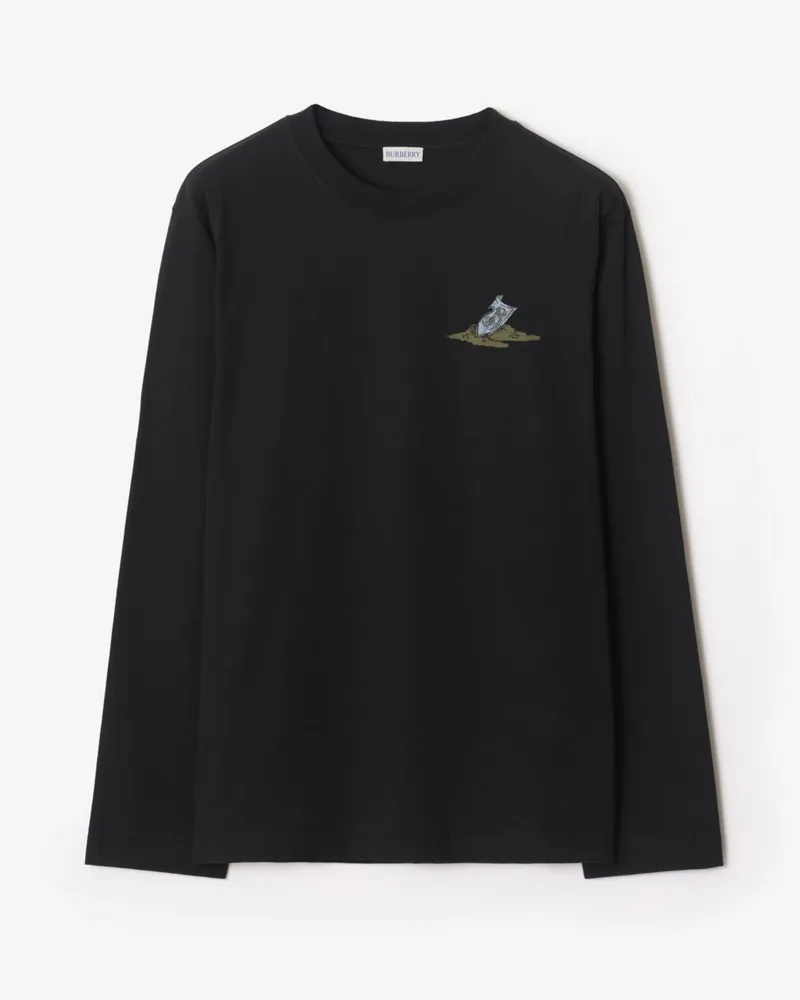 Burberry Langärmeliges Baumwoll-T-Shirt mit „Sleeping Knight“-Print Schwarz