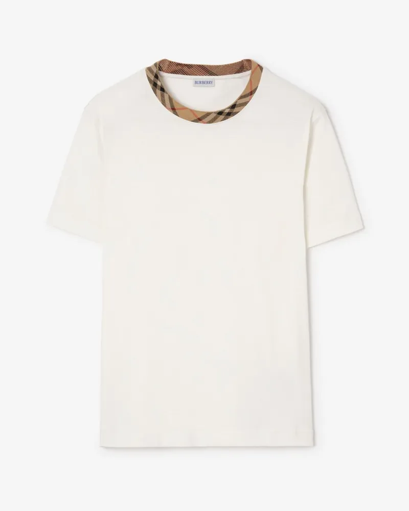 Burberry Check Trim Cotton T-shirt , Size Chalk