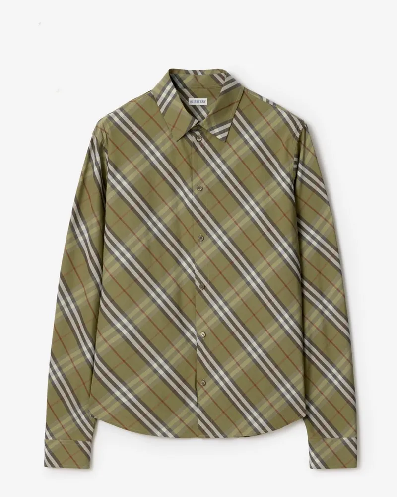 Burberry Legeres Baumwollhemd in Check Glade-grün