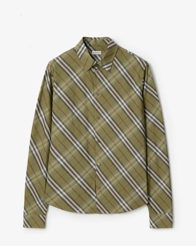 Burberry Legeres Baumwollhemd in Check Glade-grün