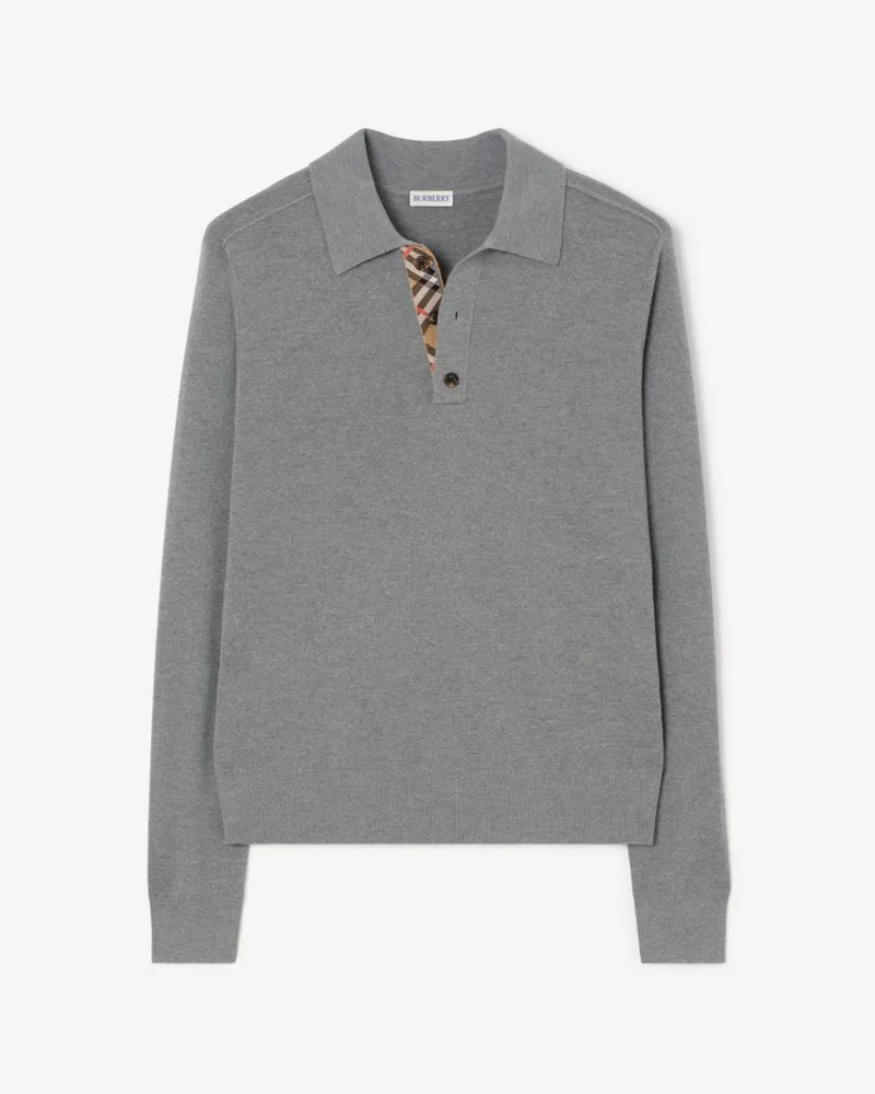 Burberry Langärmeliges Poloshirt aus Wolle , Size Grey