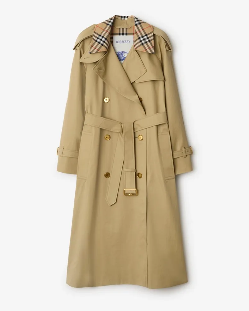 Burberry Langer Trenchcoat „Castleford“ mit Check-Kragen , Size Hamper-beige