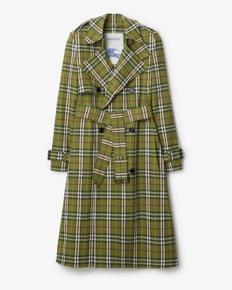 Burberry Langer Stretchleinen-Trenchcoat in Check Caper
