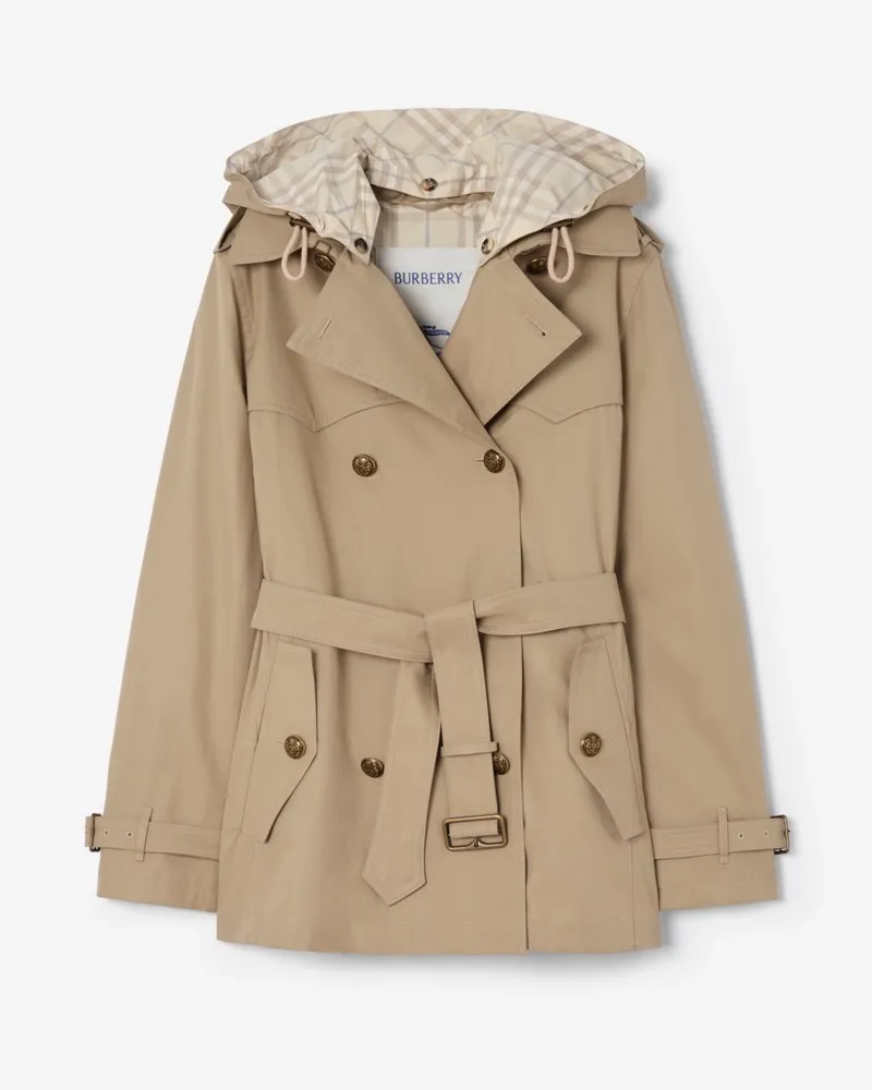 Burberry Kurzer Trenchcoat „Foxfield“ aus Tropen-Gabardine , Size Saltmarsh-beige