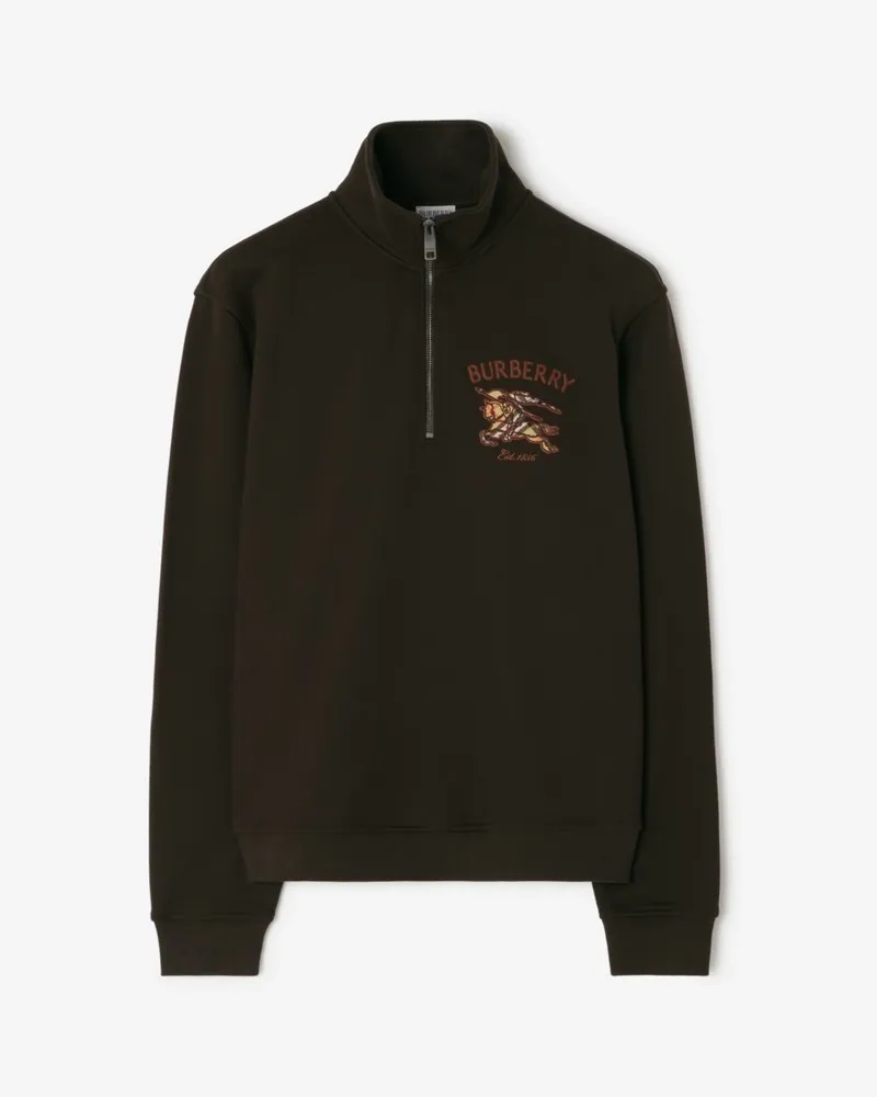 Burberry Baumwollsweatshirt mit halblangem Reißverschluss und Knight in Check , Size Chocolate