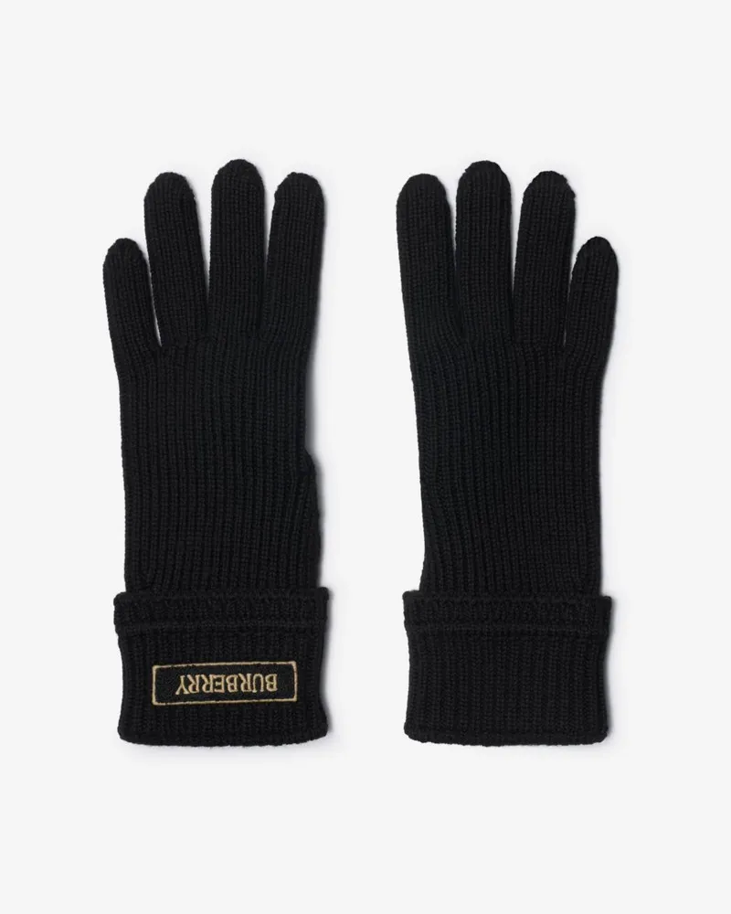 Burberry Wollmisch-Handschuhe mit Logo-Patch , Size Black