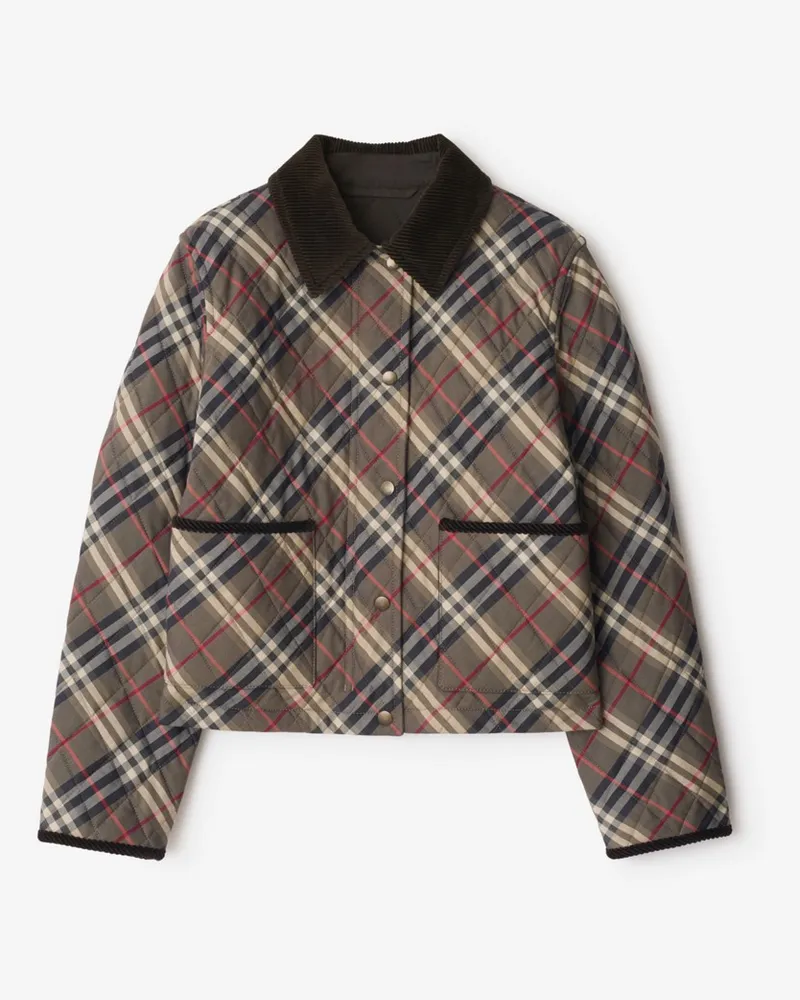 Burberry Cropped-Steppjacke aus Baumwolle in Check Moosbraun