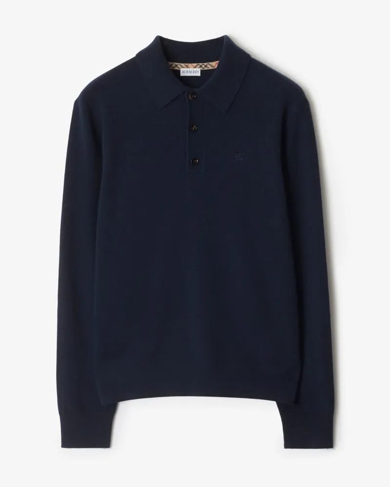 Burberry Langärmeliges Kaschmirmisch-Poloshirt Marineblau