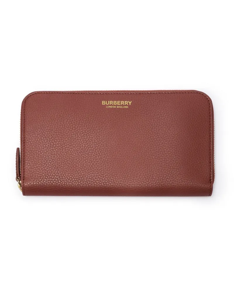 Burberry Große Lederbrieftasche mit Logo und Reißverschluss Rust-rot