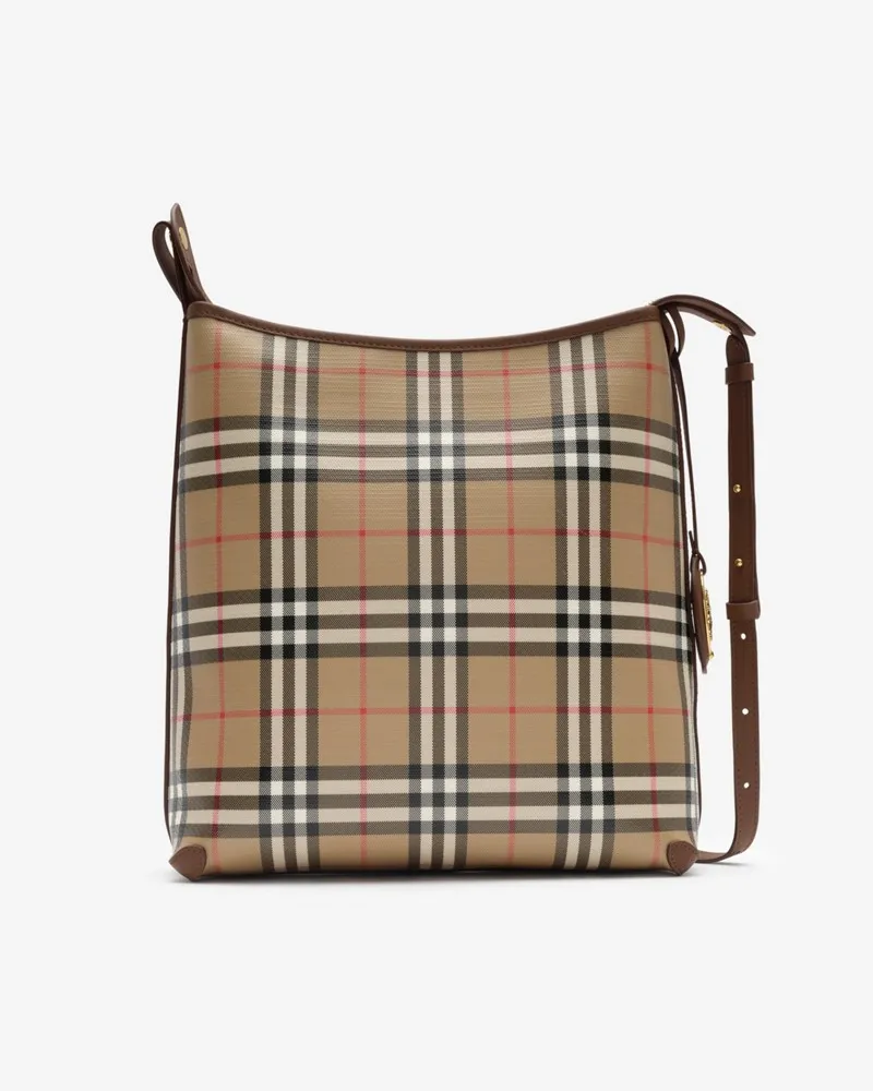 Burberry Kleine Schultertasche in Check Vintage-beige