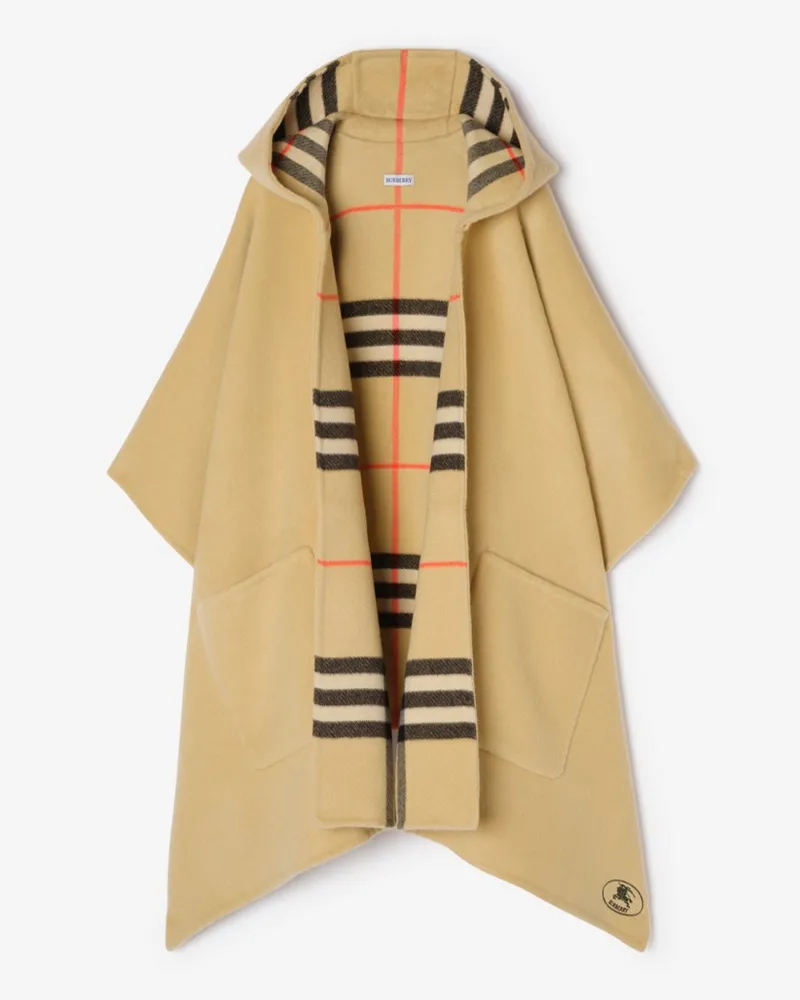 Burberry Kaschmir-Kapuzencape mit Check , Size Sand-beige