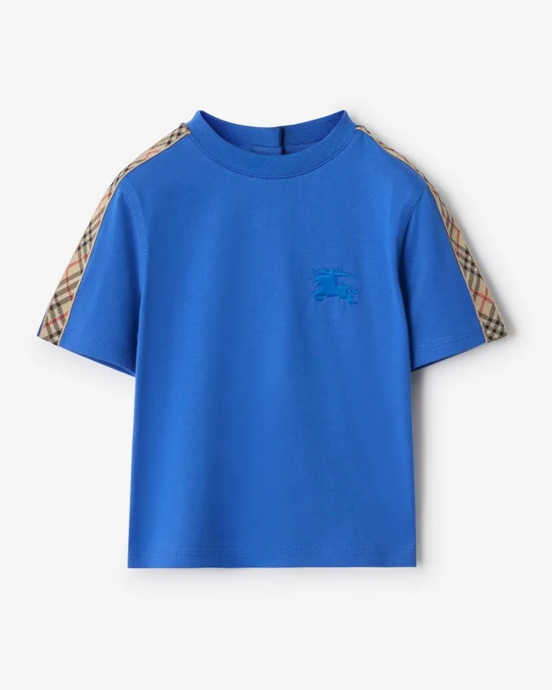 Burberry Baumwoll-T-Shirt mit Check-Besatz , Size Hyacinth-blau