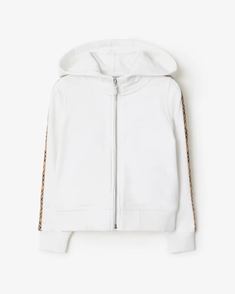 Burberry Baumwoll-Kapuzenjacke mit Check-Besatz , Size White