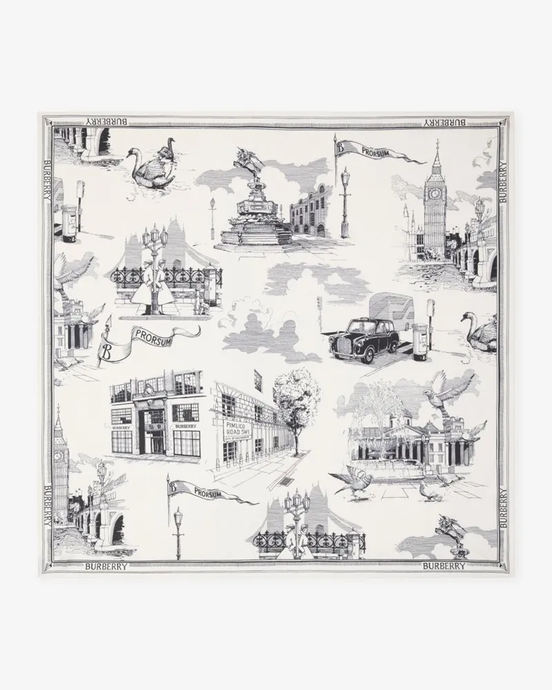 Burberry Seidenschal mit Londoner Wahrzeichen Schwarz-weiß