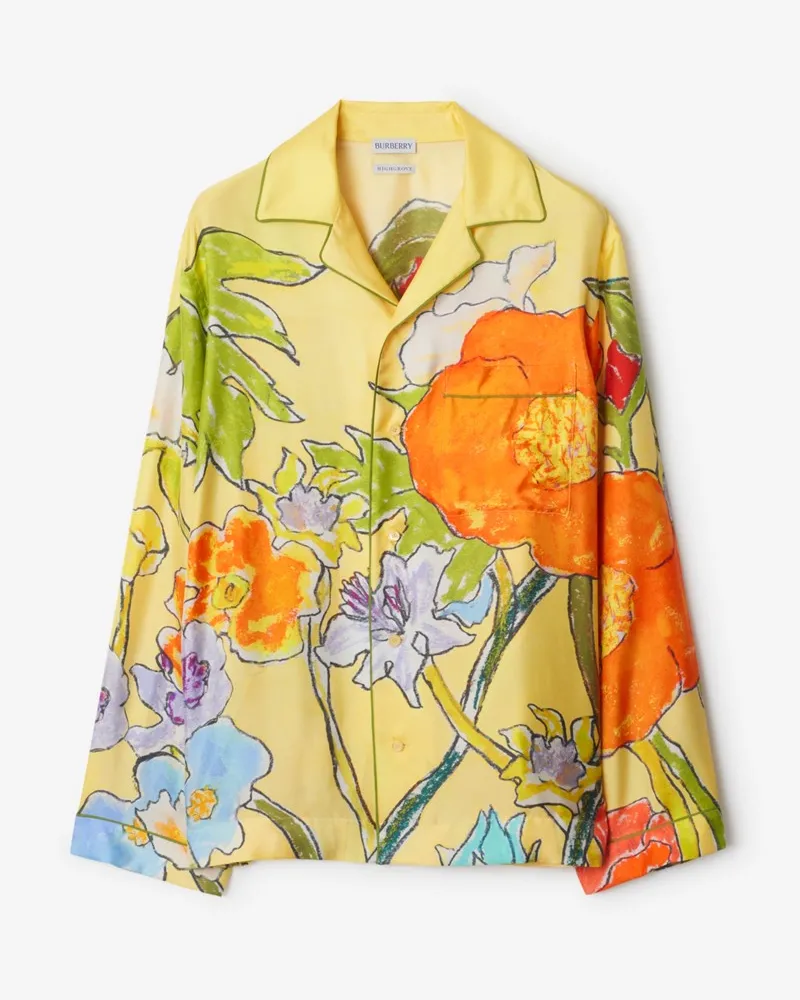 Burberry Seiden-Pyjamaoberteil mit Highgrove-Blumenmotiv Buttermilk