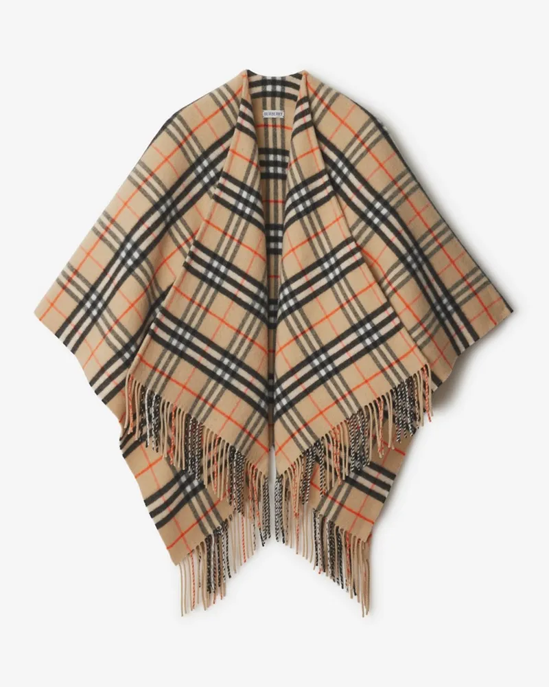 Burberry Woll-Kaschmir-Cape in Check Sand