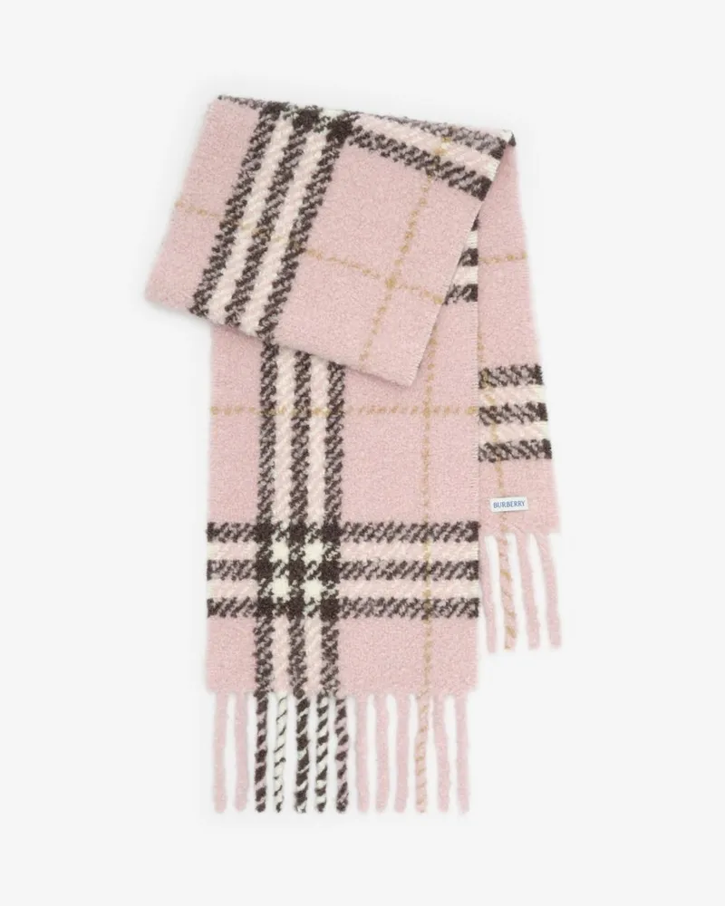Burberry Bouclé-Schal aus Alpakawollmischung in Check Bow-rosa