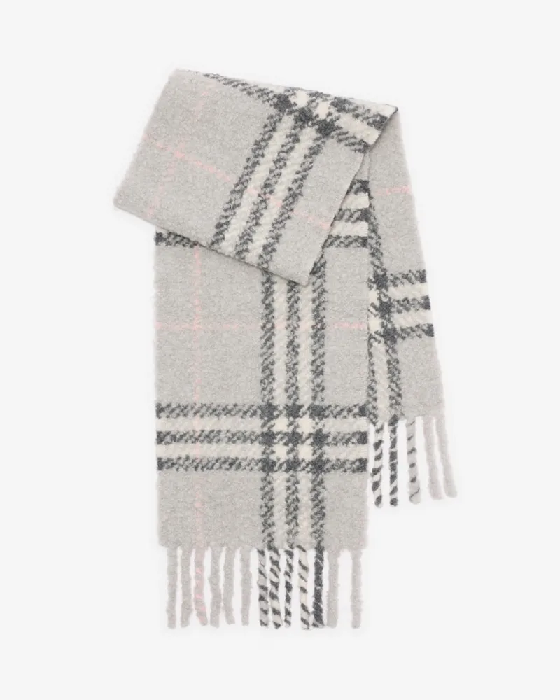 Burberry Bouclé-Schal aus Alpakawollmischung in Check Mitten-grau