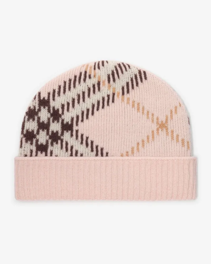Burberry Kaschmirmisch-Beanie in Check Bow-rosa