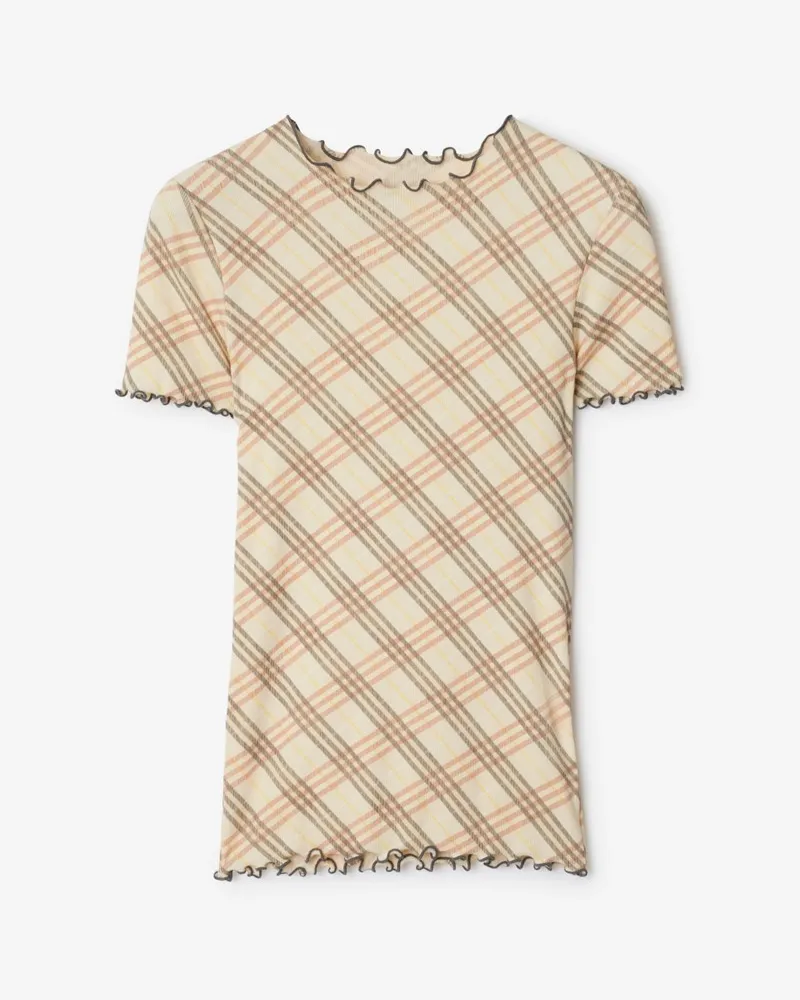 Burberry Stretchbaumwoll-T-Shirt in Check Teacup-rosa
