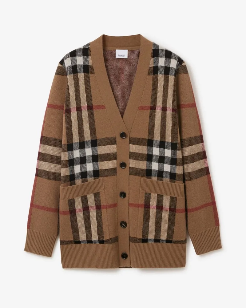 Burberry Woll-Kaschmir-Cardigan in Check Birkenbraun