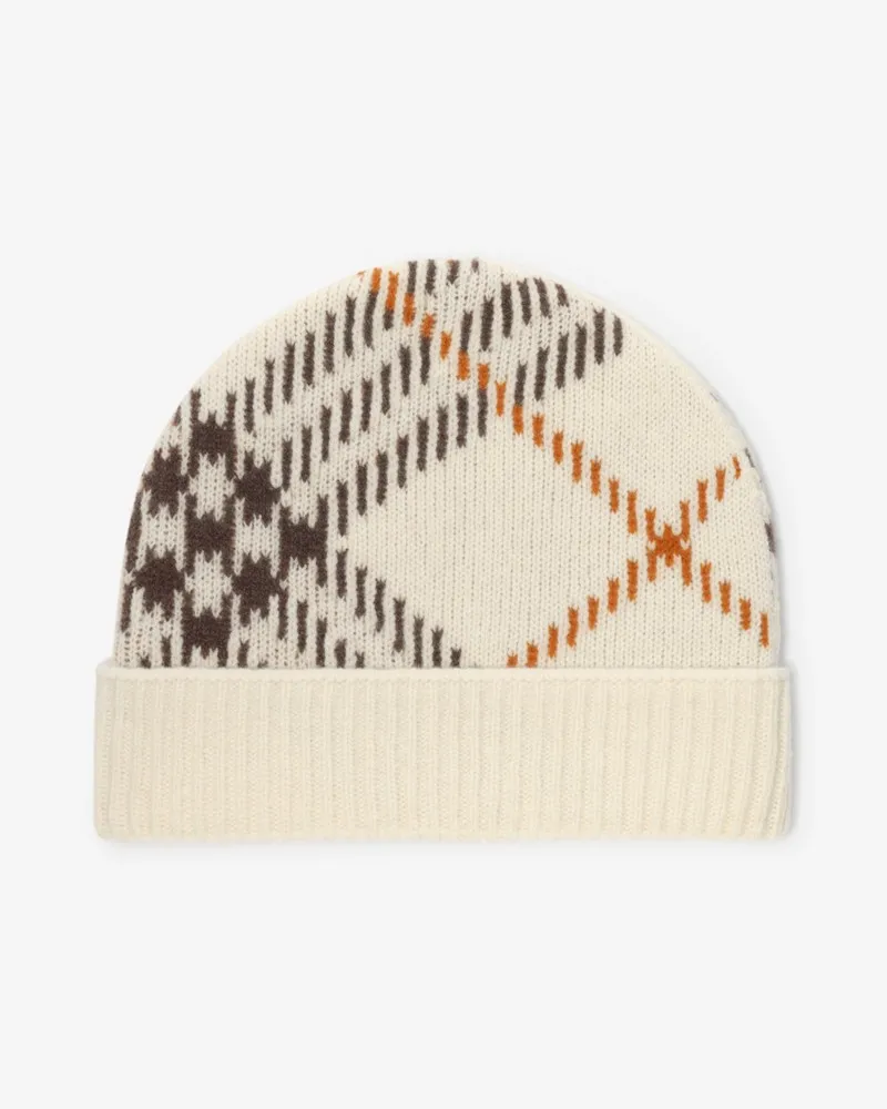 Burberry Kaschmirmisch-Beanie in Check Pebble-weiß